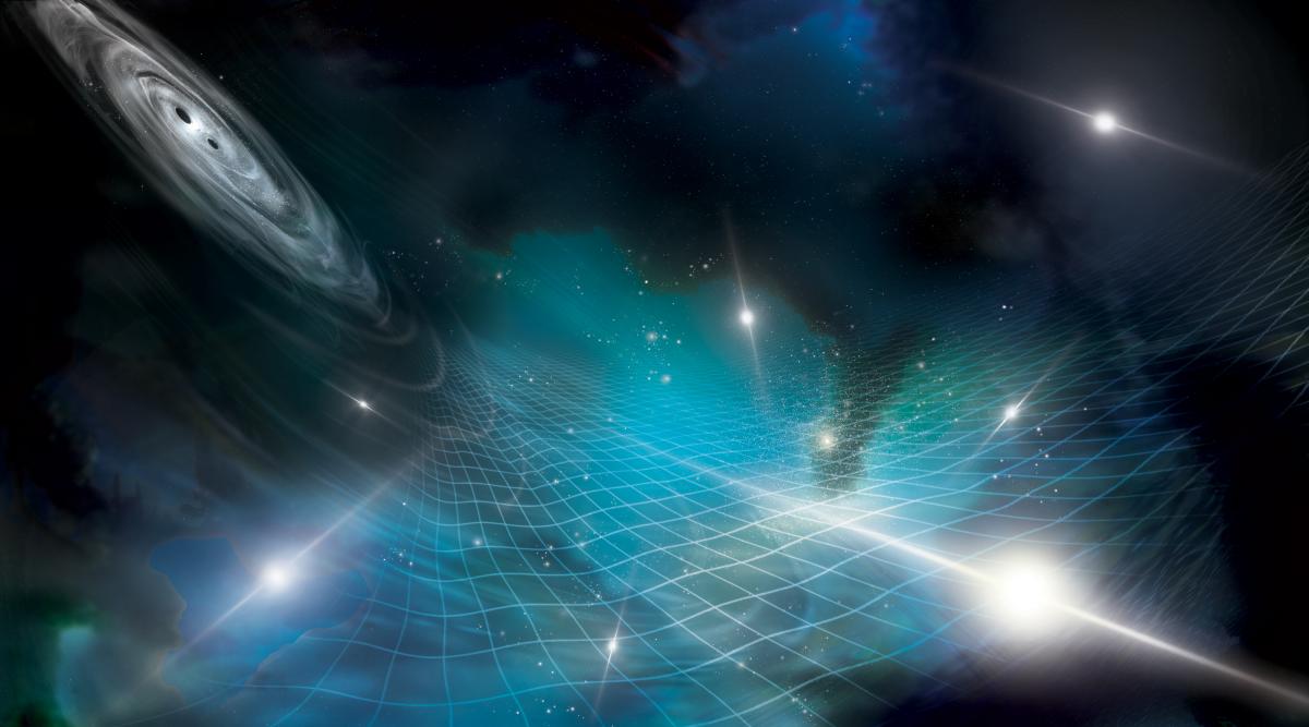 Artist Rendering of a Pulsar Timing Array with a Gravitational Wave Background