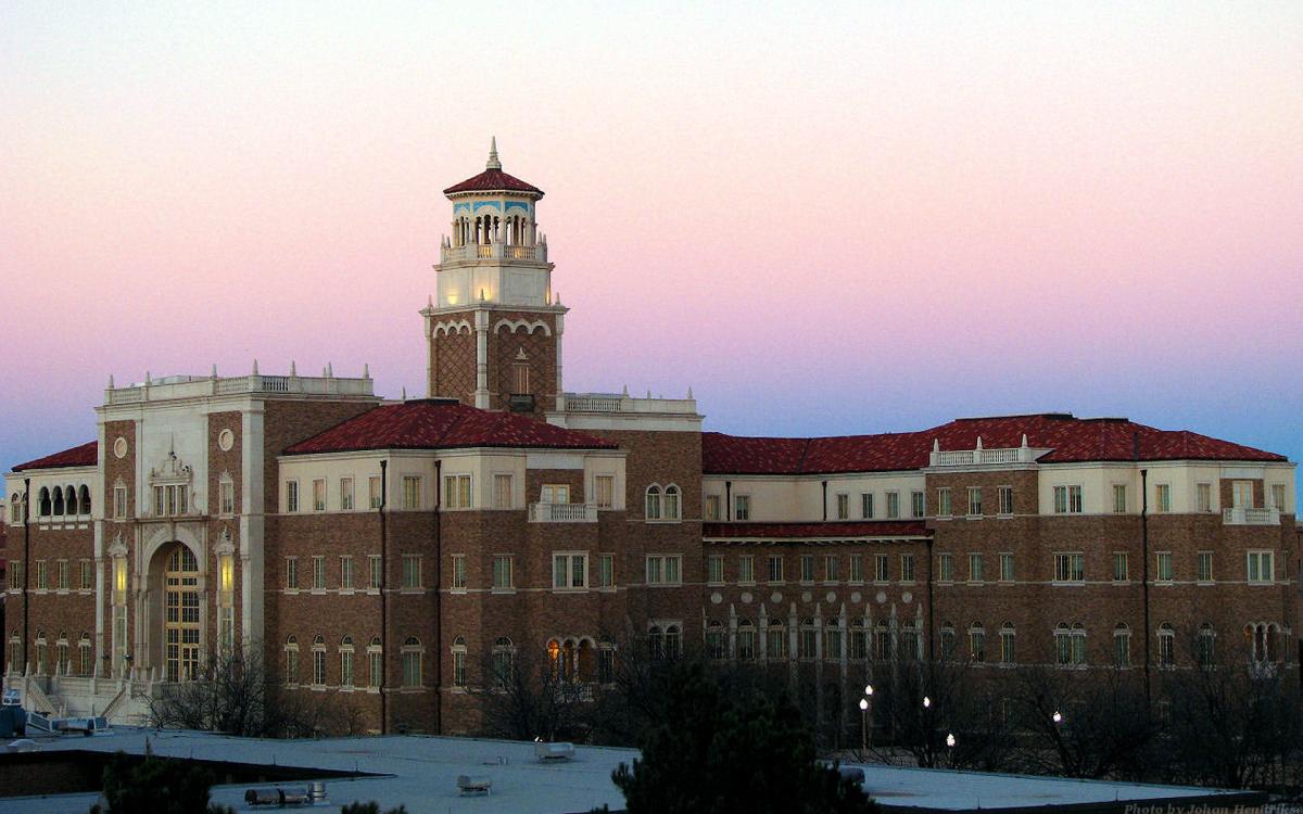 Sunset view of the English & Philosphy Building at Texas Tech University